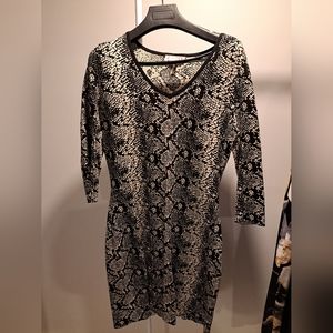 Nanette Lepore V-Neck Snake Print Sweater Dress Cream & Black Large New